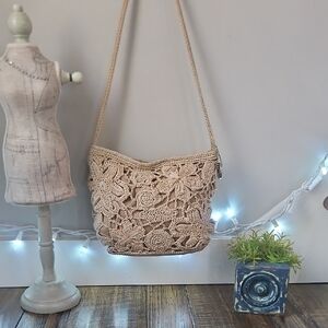 The Sak Floral Tan Crochet Shoulder Bag